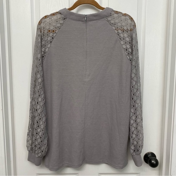 Miholl Waffle Knit Long Sleeve Lace Shirt Gray Blouse Size XXL - Picture 6 of 10